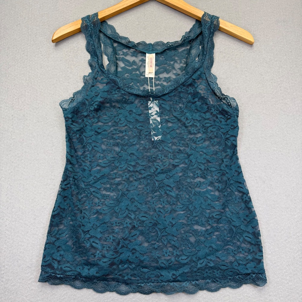 Adore Me Blue Coral Floral Lace Sheer Tank Top Sleeveless‎ Scoop Neck M NEW